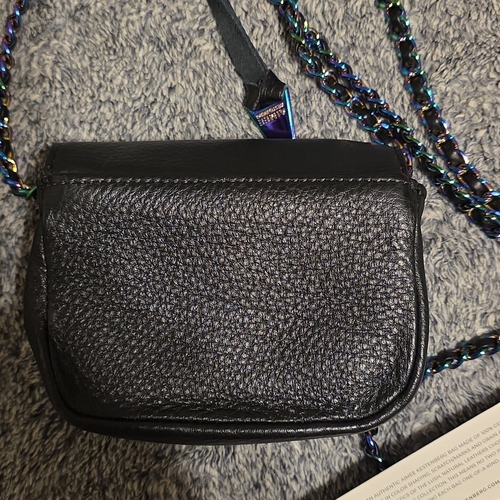 NWT Aimee Kestenberg Iridescent Metal Accents Black Pebbled Leather Mini Bag - Picture 6 of 7